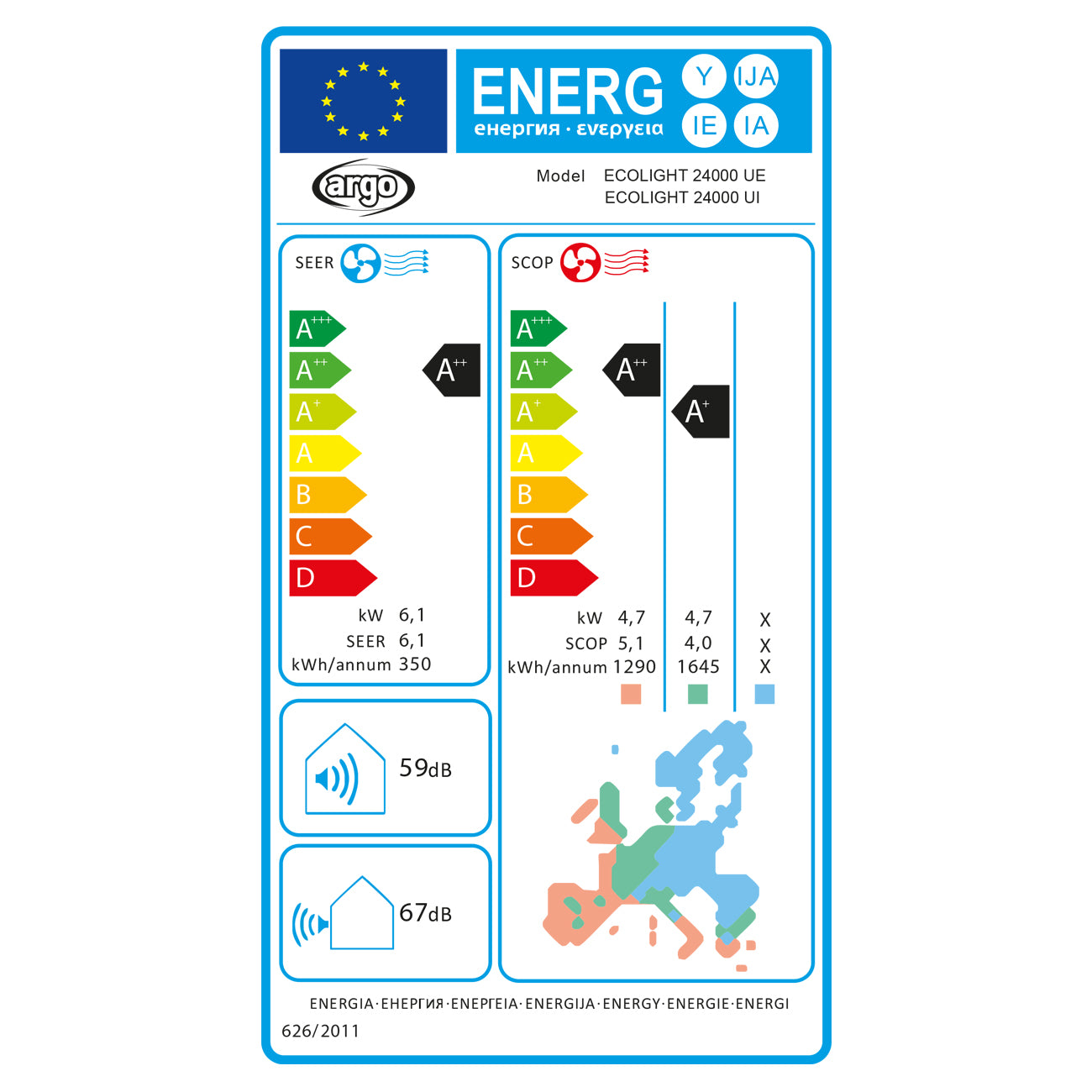 Argo Ecolight 24000 BTU/h climatizzatore monosplit R32 con Wifi